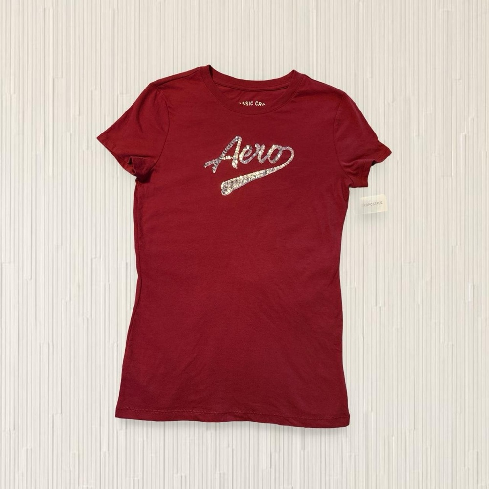 Aeropostale Burgundy Short Sleeve Tee with Silver Logo